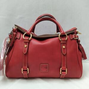 Dooney & Bourke Florentine Red Leather Double Zipper Satchel Bag
